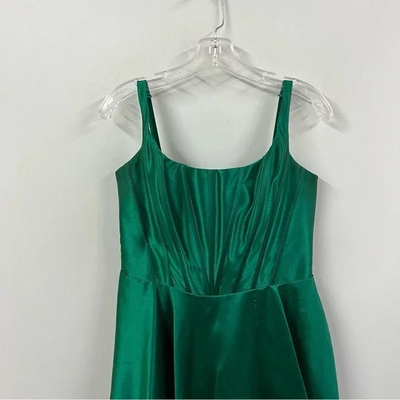 Mori Lee Matte Larissa Satin A-Line Dress in Emerald